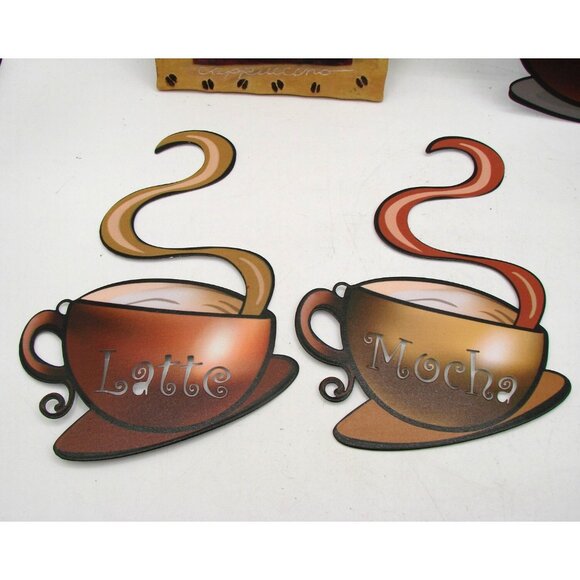 Lot 5 Coffee Bar Metal Wall Decor Latte Mocha Java Cups Mug Sign Plaque Ceramic - Picture 5 of 14